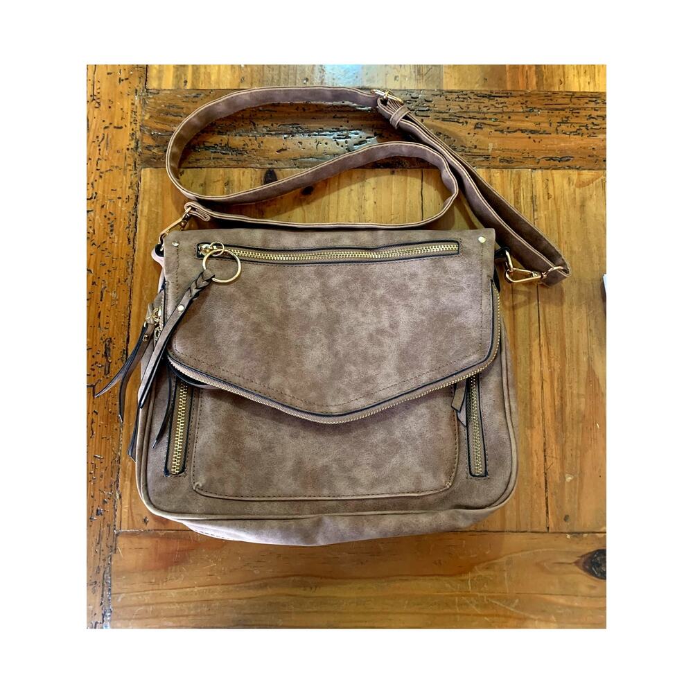 VR NYC Faux Suede Crossbody bag - Natural NWOT